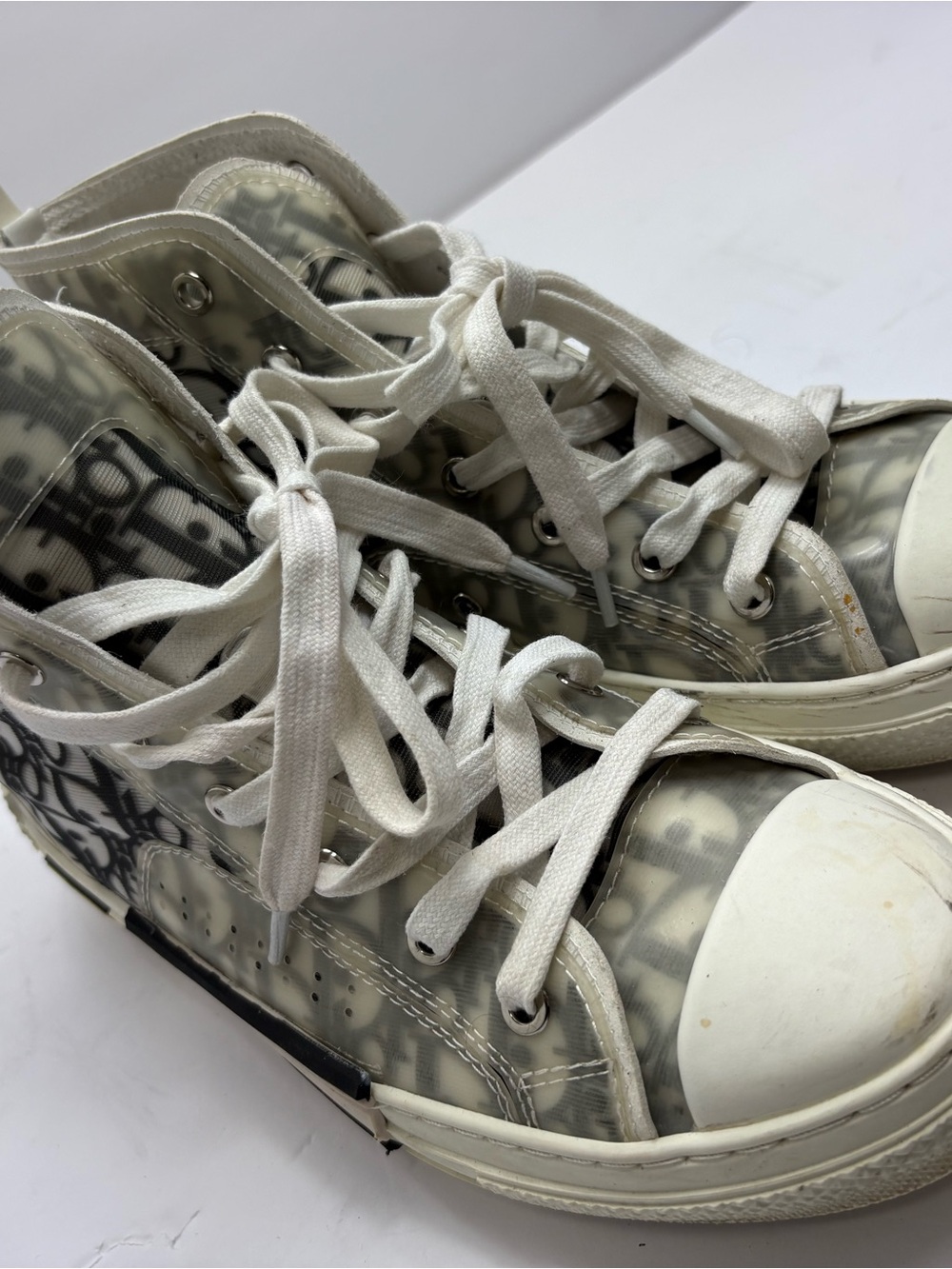 Translucent Lace-Up High Top Sneakers with Monogram - Picture 2 of 12